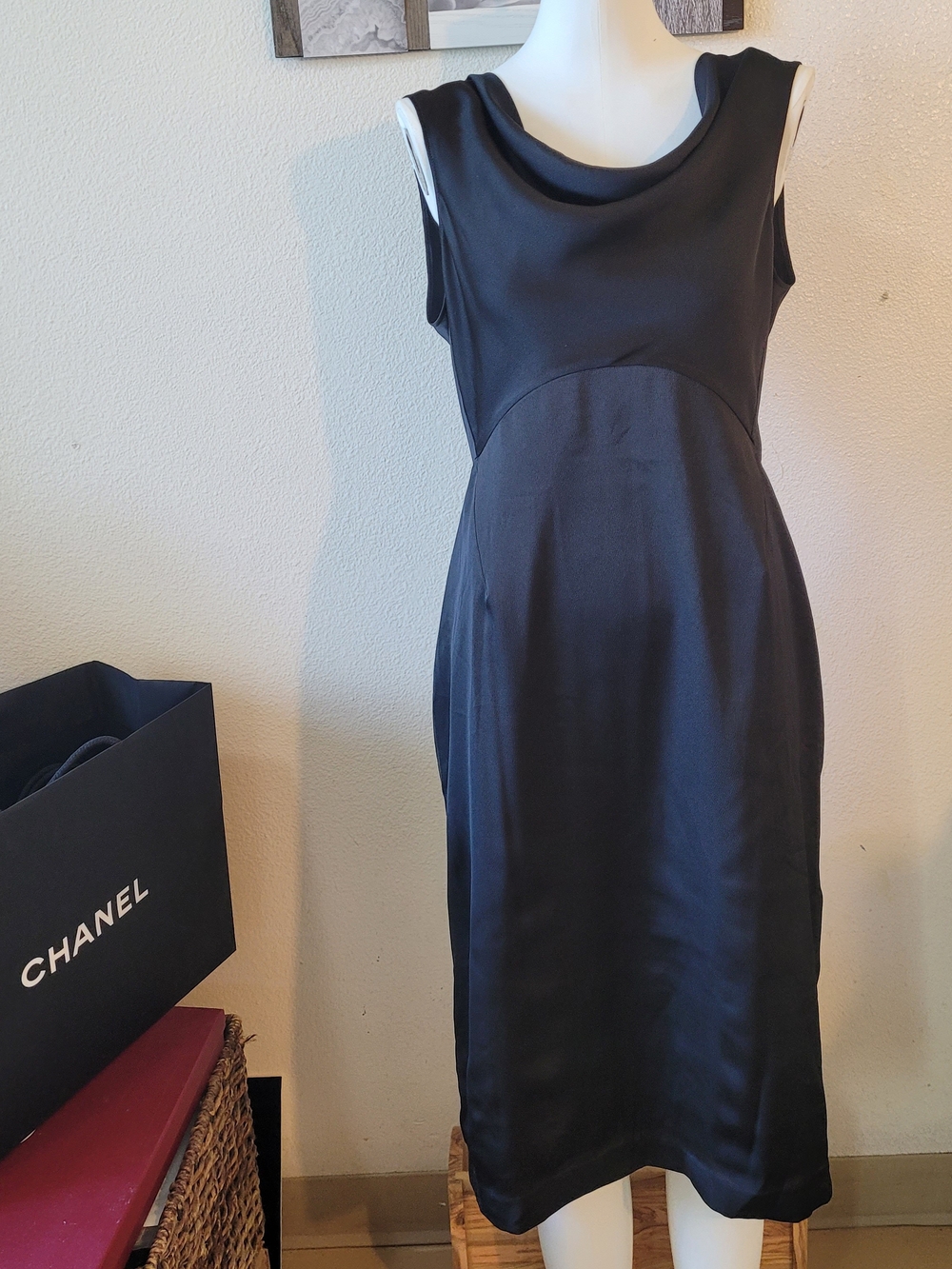 Banana Republic Black Satin Cowl-Neck Sheath Dress